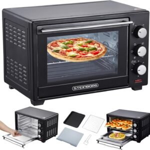 STEInBORG Mini Oven 25 Litres | 3-in-1 Pizza Oven | Crumb Catcher Plate | Arch and Sole Heat | Convection | Timer 60 Min | 1600 W
